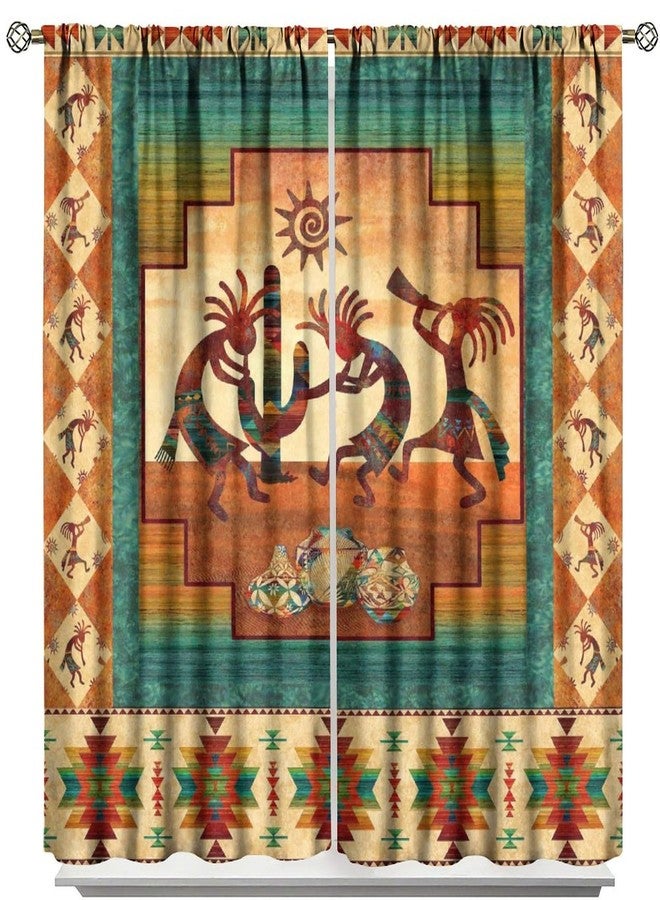 JanJCurt Kokopelli Blackout Curtains, Southwestern Native Window Drapes, Aztec Ethnic Print Pattern Thermal Insulation Window Treatments for Living Room Bedroom Kitchen Office 42x45 Inch - Image 1